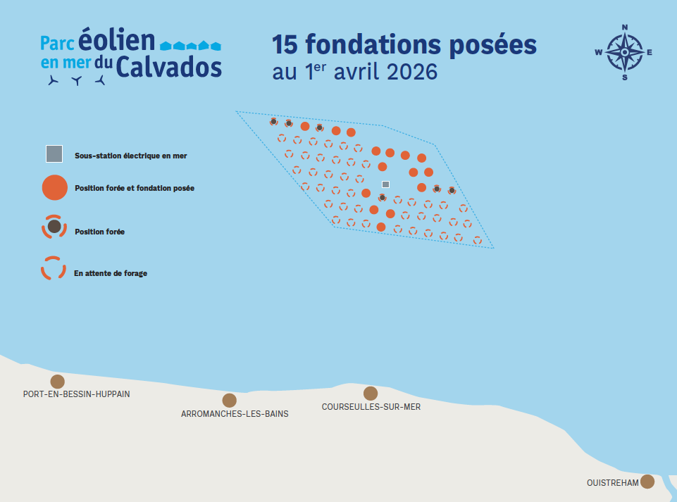 point d'étape du chantier du parc éolien en mer du calvados